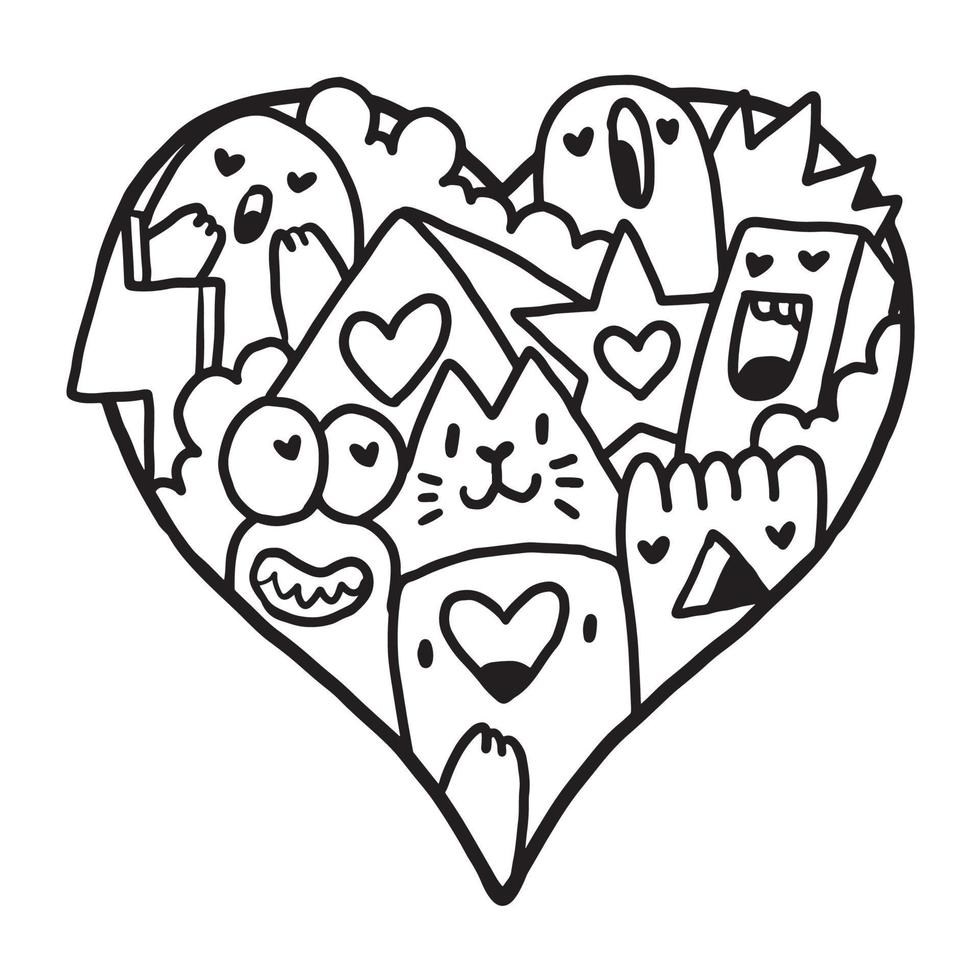 coeur doodle mignon saint valentin coloriage vecteur