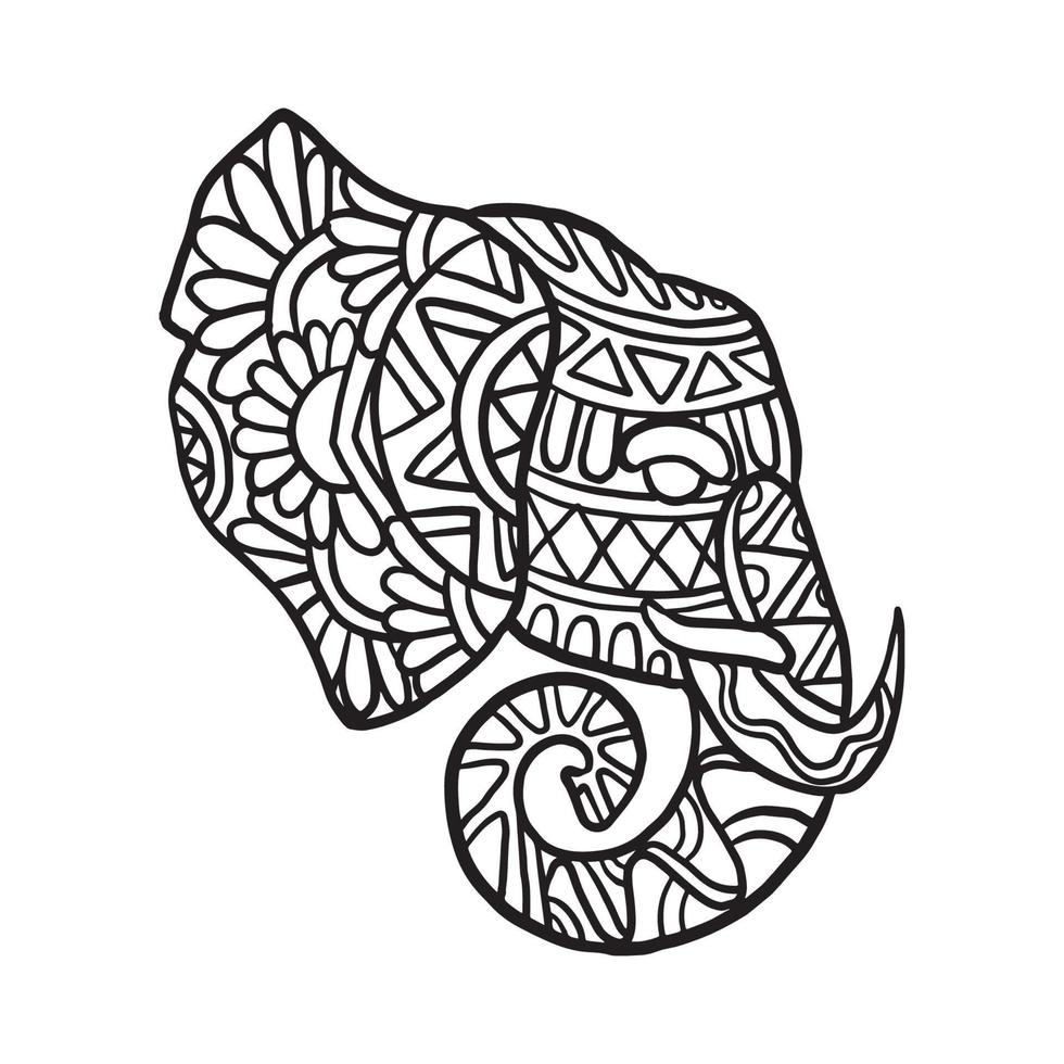 page de coloriage de modèle de doodle animal éléphant vecteur