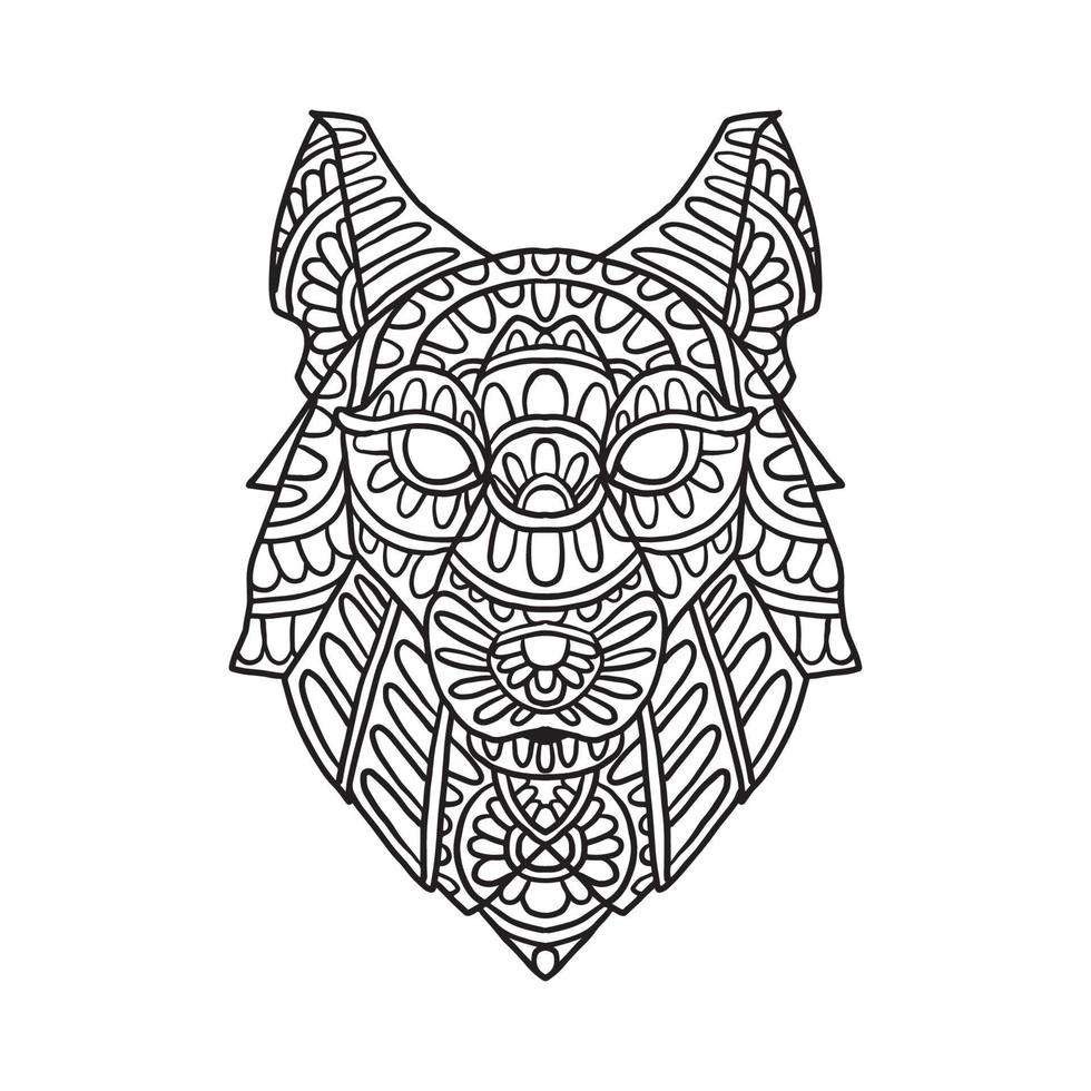 coloriage de motif de doodle animal loup vecteur