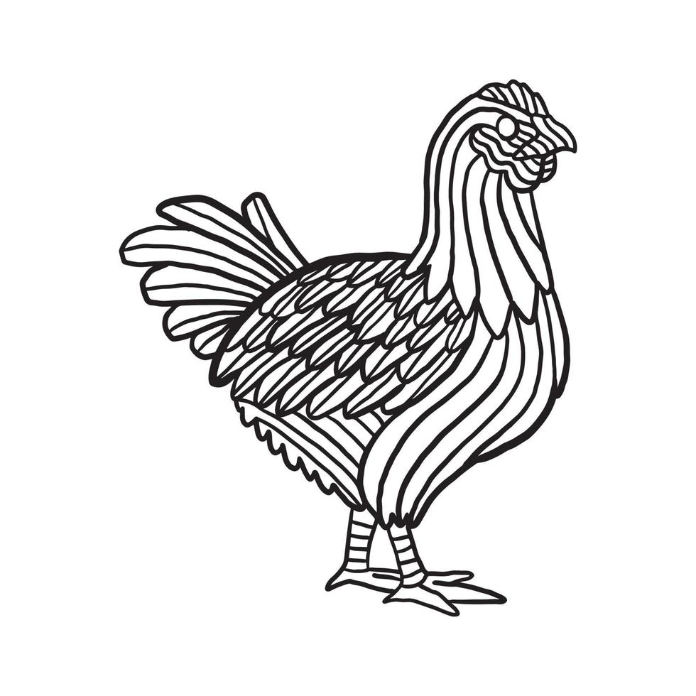 poule, poulet, animal, griffonnage, modèle, coloration, page vecteur