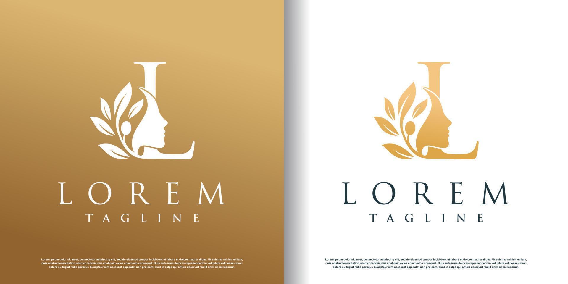 icône de logo de beauté femme avec lettre l concept design vecteur premium