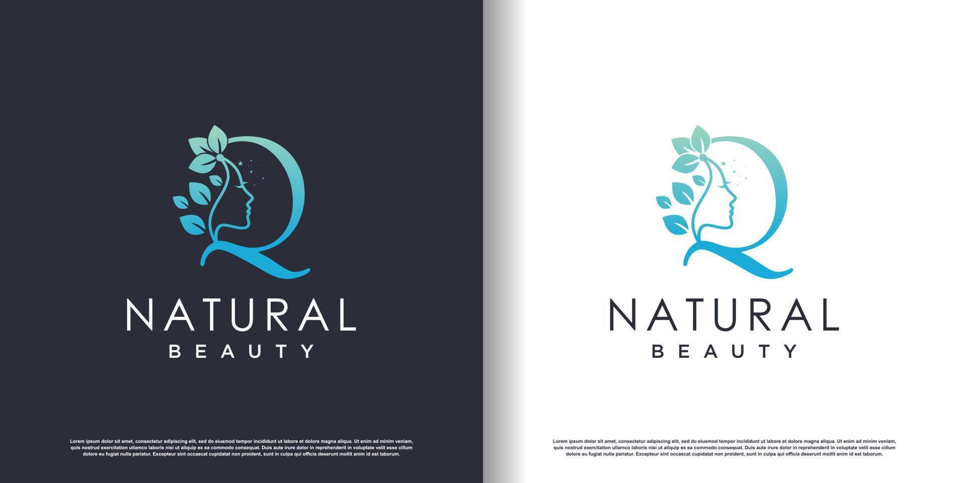 modèle de logo beauté nature avec lettre q concept vecteur premium