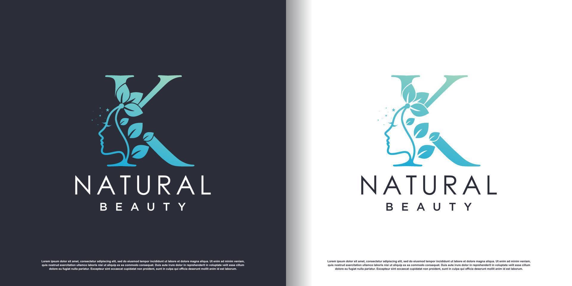 modèle de logo beauté nature avec lettre k concept vecteur premium
