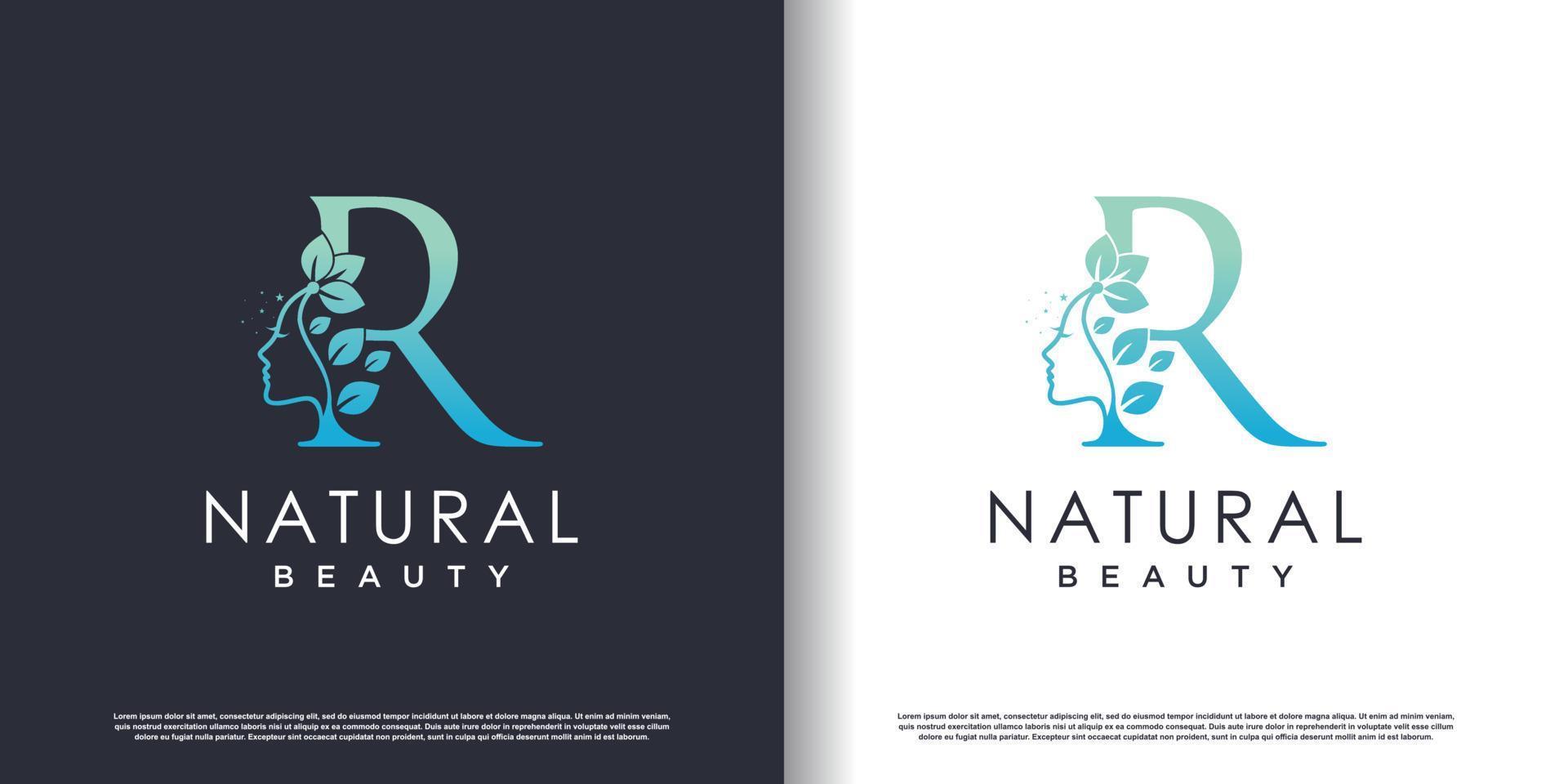 modèle de logo beauté nature avec lettre r concept vecteur premium