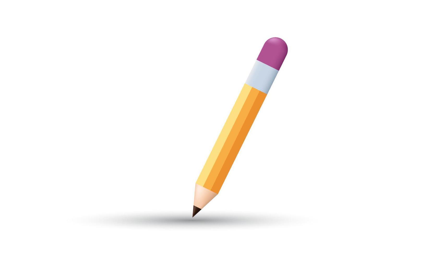 icône illustration 3d crayon jaune en bois volumétrique isolé sur fond blanc vecteur