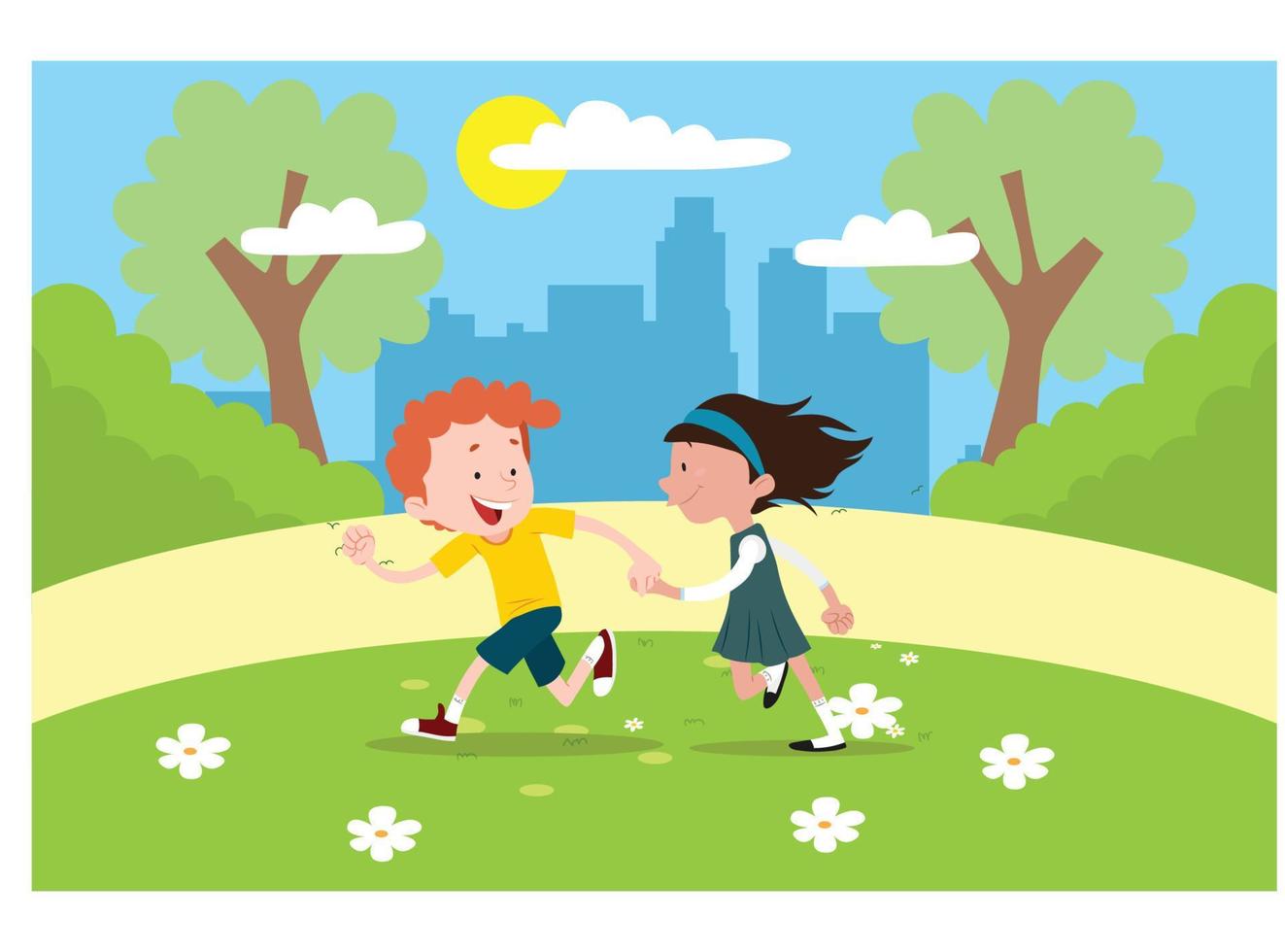 illustration plate jouant dans le parc heureux avec des amis. adapté aux diagrammes, infographies et autres ressources graphiques vecteur