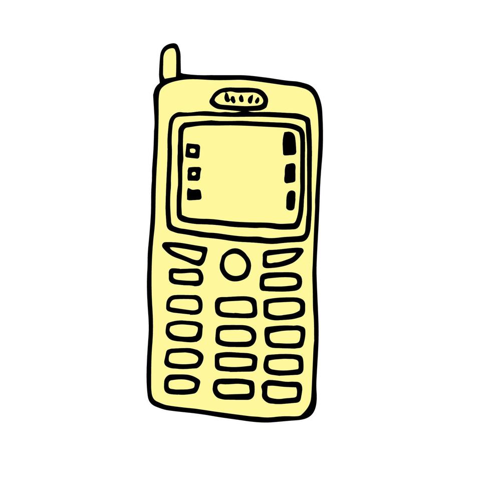 téléphone portable à l'ancienne - croquis vectoriel dessiné à la main. téléphone portable à bouton-poussoir de croquis de vecteur