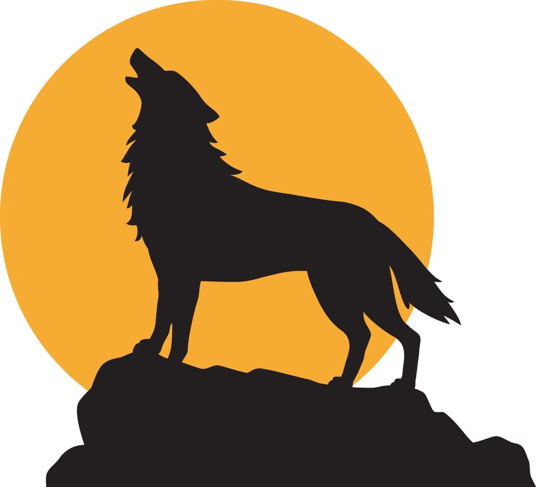 silhouette de loup hurlant et de pleine lune. illustration vectorielle. vecteur