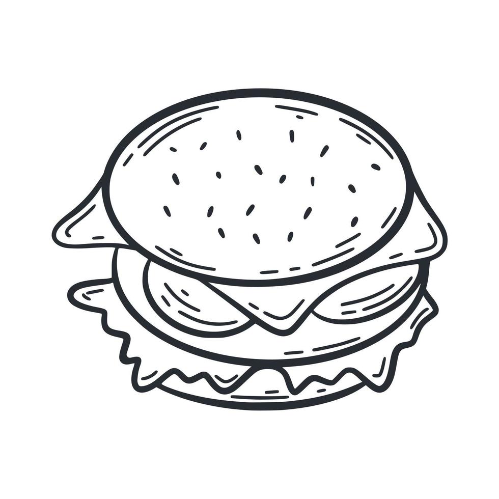 hamburger doodle illustration de restauration rapide vecteur