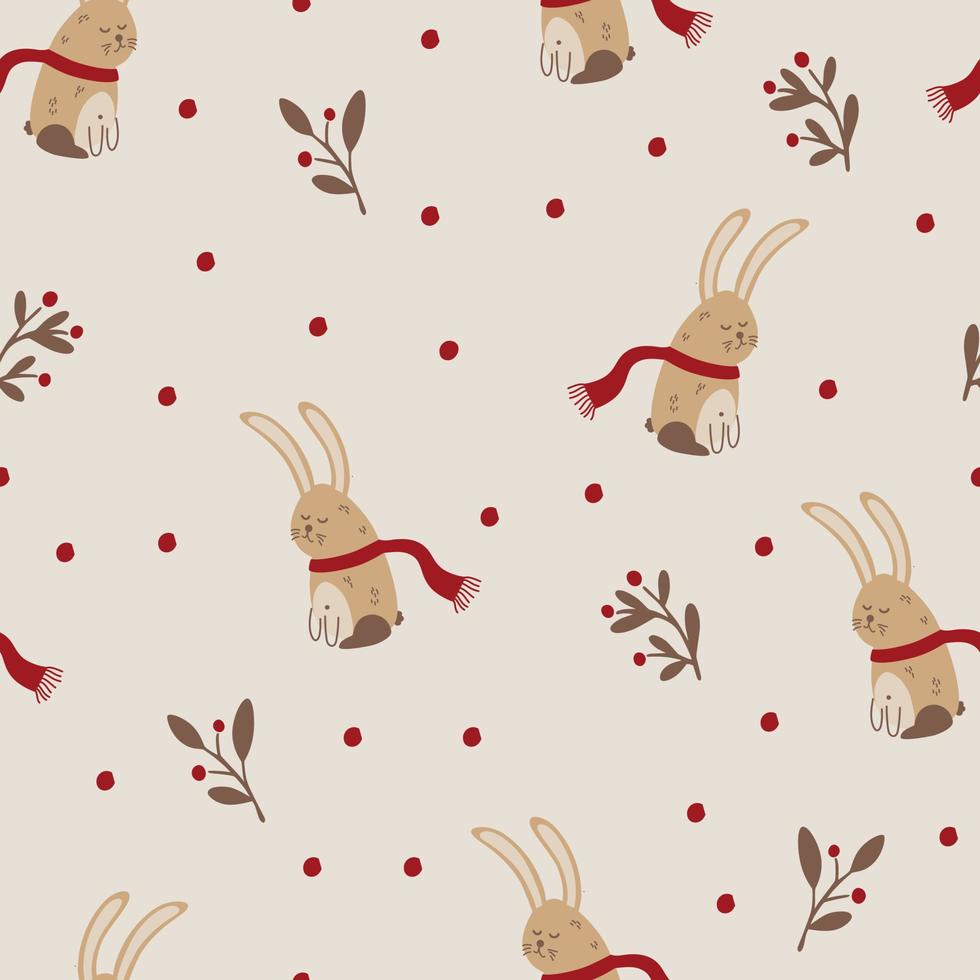 modèle vectoriel continu de lapin. la palette limitée est idéale pour l'impression de textiles, de tissus, de papier d'emballage illustration simple dessinée à la main d'un personnage de lapin forestier dans un style scandinave.