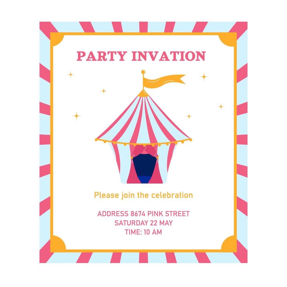 invitation de fête d'anniversaire dans le style d'un cirque rose. faire la fête. vecteur