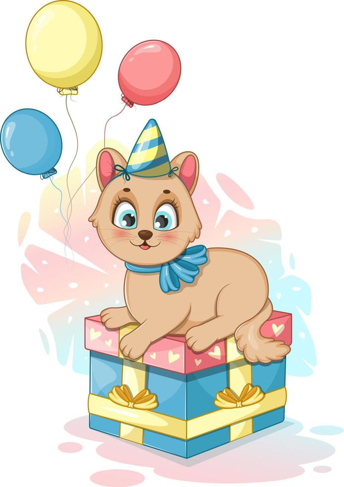 carte postale joyeux anniversaire avec chat mignon vecteur