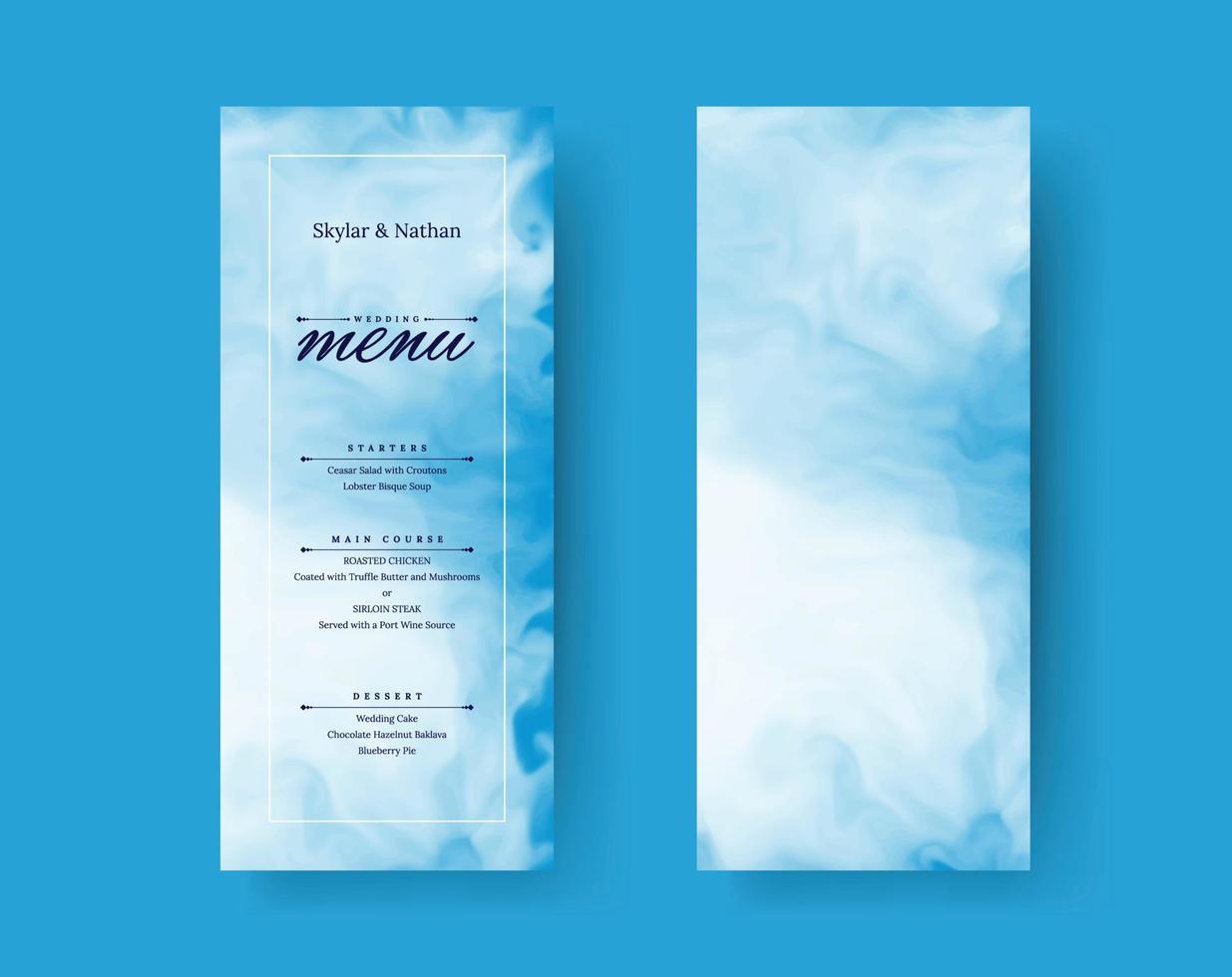 modèle de carte de menu de mariage aquarelle bleu moderne vecteur