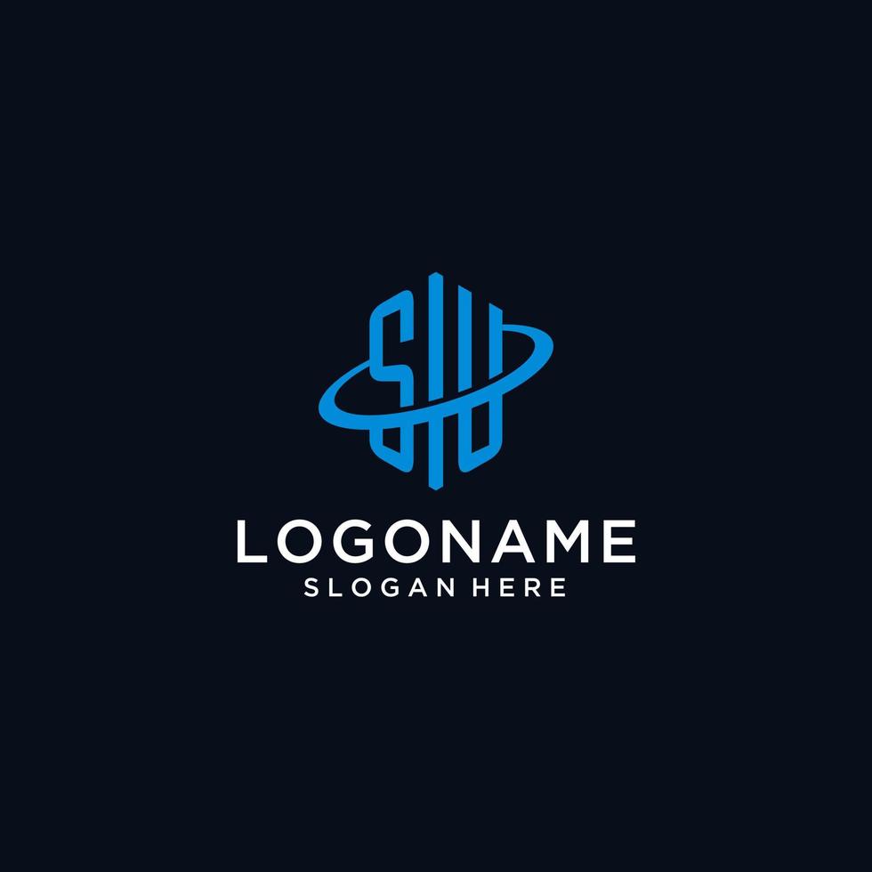 logo monogramme initial su avec forme hexagonale et design swoosh vecteur