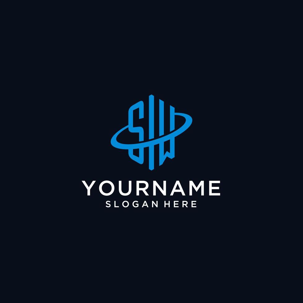 logo monogramme initial sw avec forme hexagonale et design swoosh vecteur