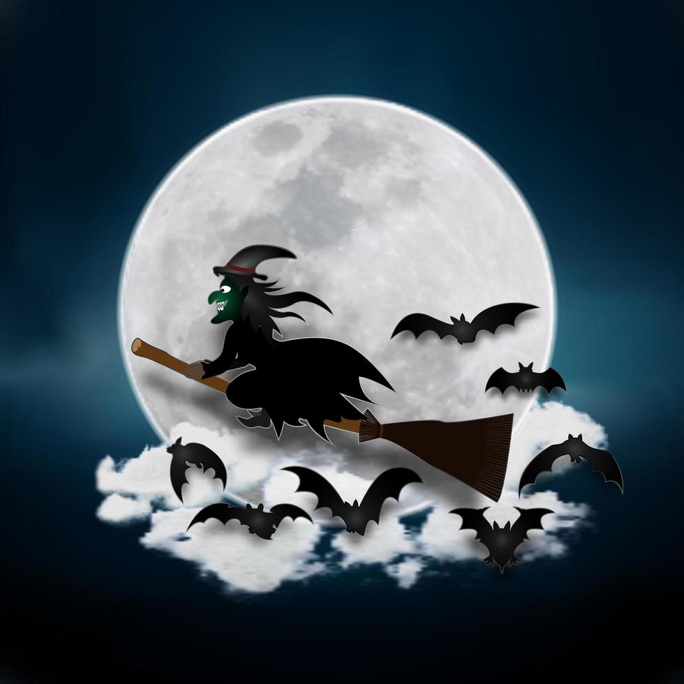 sorcière volant dans la conception de papier découpé ciel nocturne vecteur