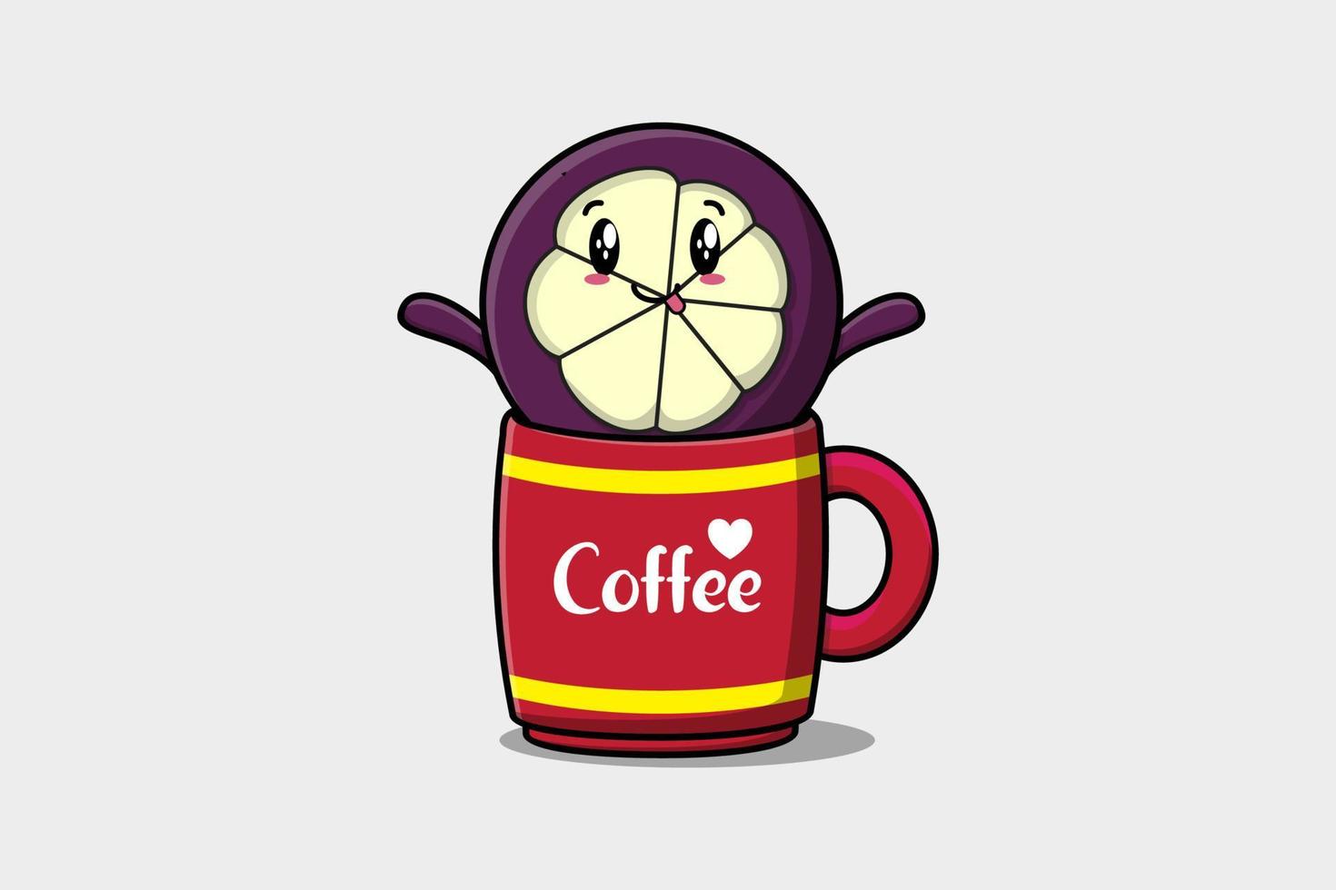 illustration mignonne de mangoustan dans une tasse de café vecteur