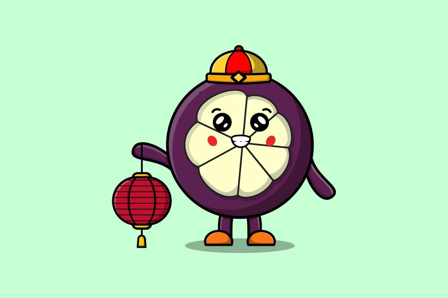 dessin animé mignon mangoustan chinois tenant une lanterne vecteur