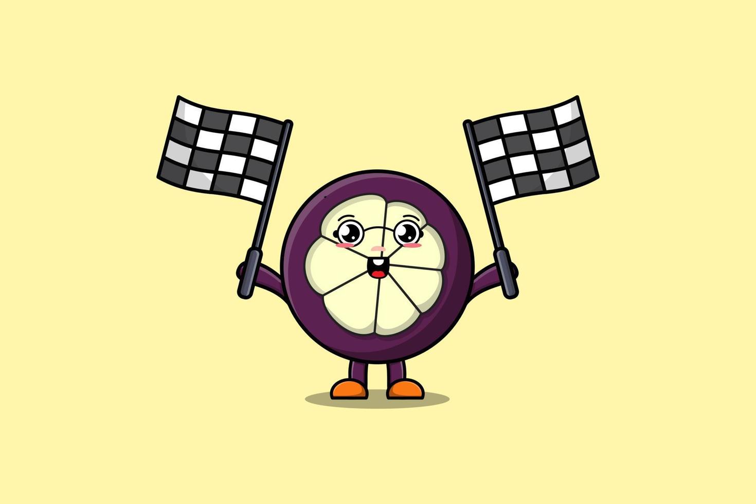 caricature de mangoustan tenant le drapeau de la course croisée vecteur