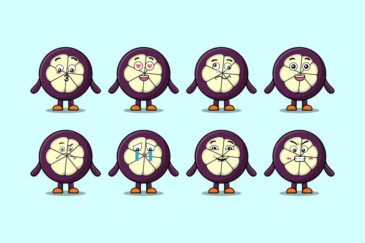 Set kawaii mangoustan dessin animé avec des expressions vecteur
