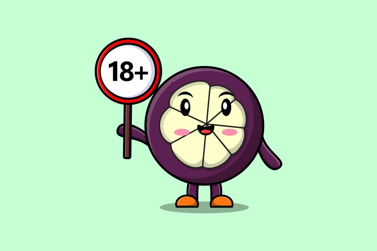 mangoustan de dessin animé mignon tenant 18 plus panneau de signalisation vecteur