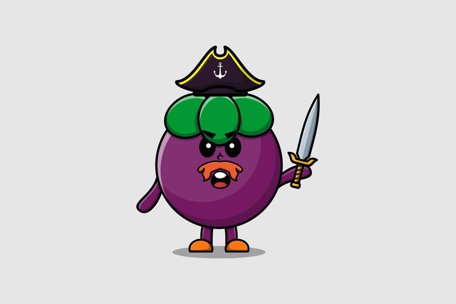 mignon, dessin animé, mascotte, mangoustan, pirate, tenir, épée vecteur