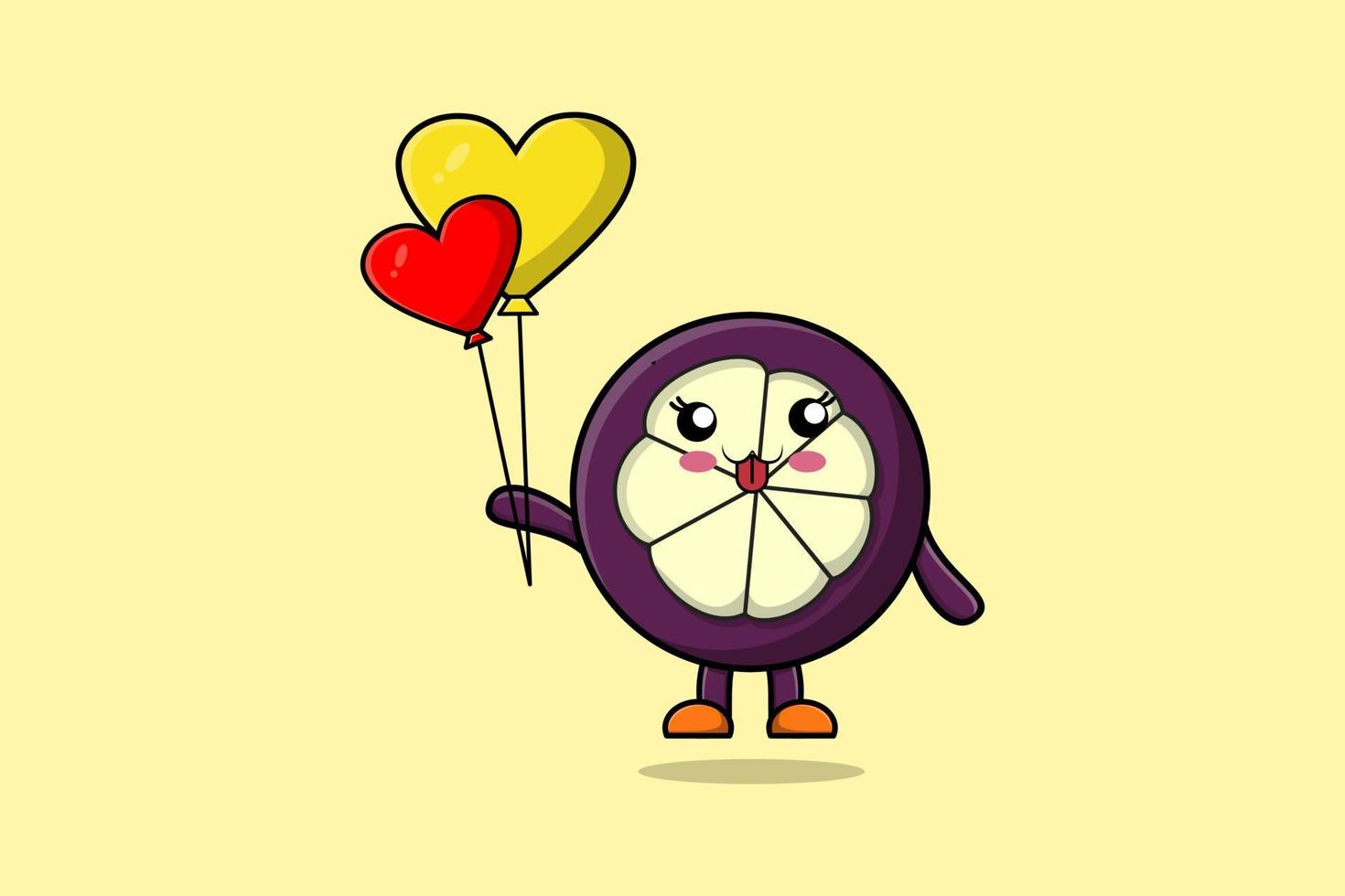 mangoustan de dessin animé mignon flottant avec ballon d'amour vecteur
