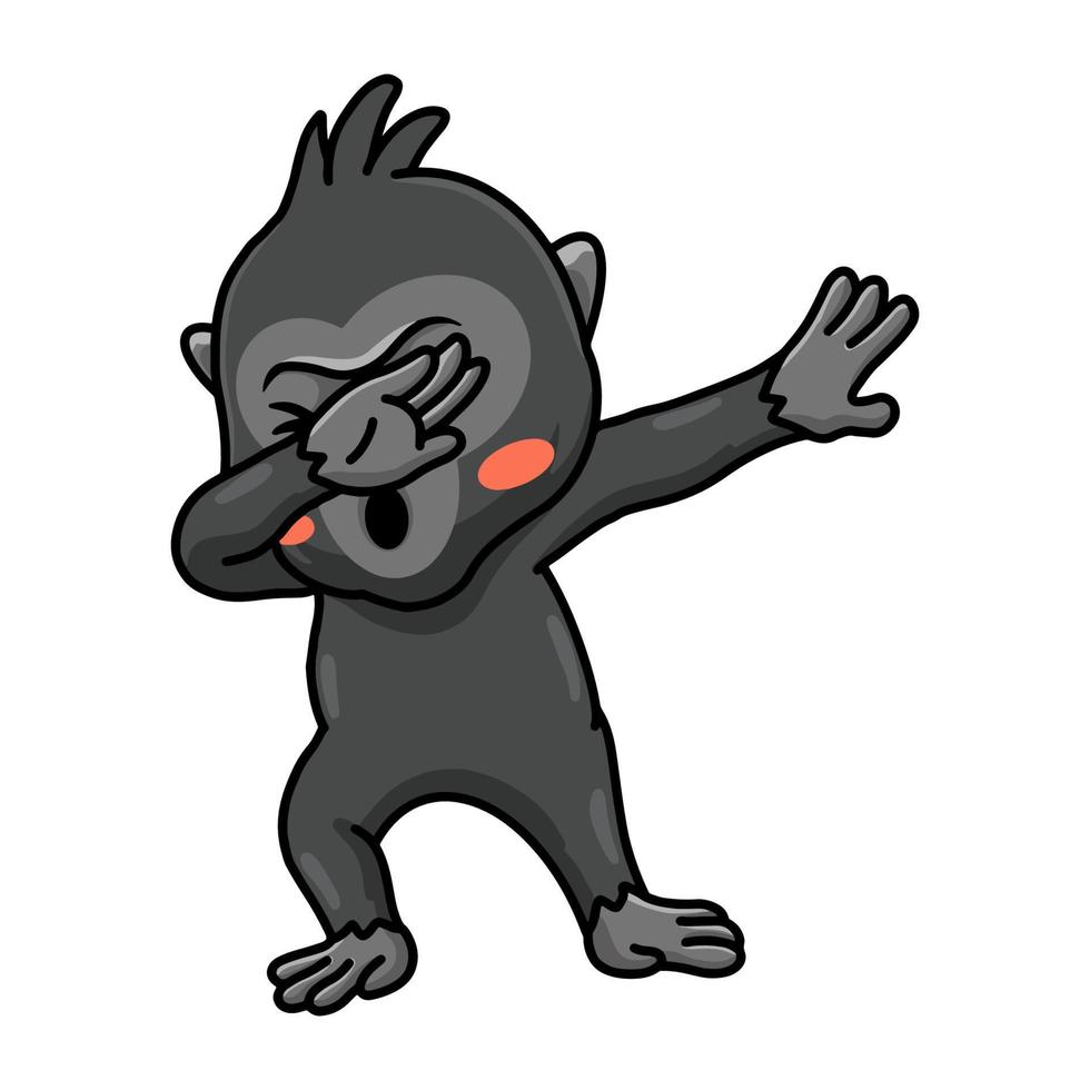 mignon petit dessin animé de macaque noir à crête dansant vecteur