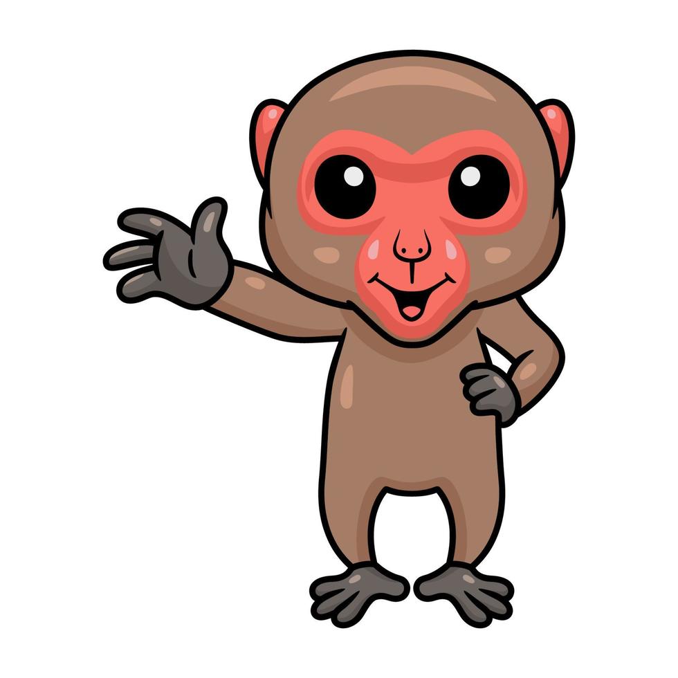 mignon petit dessin animé de macaque japonais agitant la main vecteur