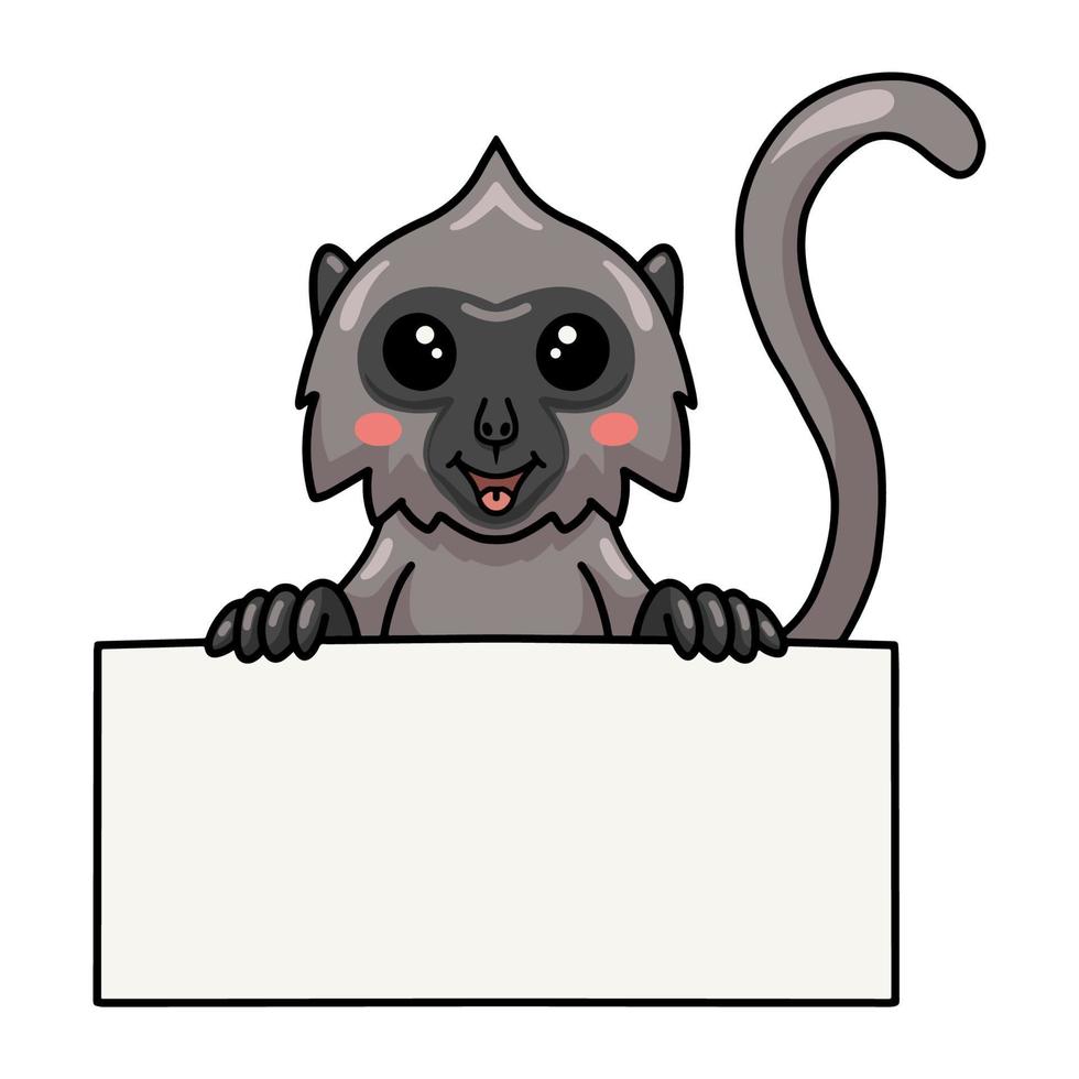 mignon petit dessin animé de singe langur gris avec signe vierge vecteur