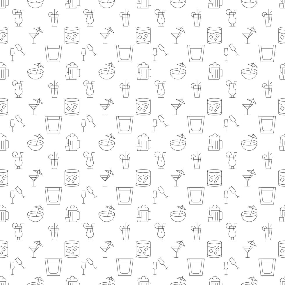 le motif vectoriel harmonieux de diverses boissons et cocktails est composé d'icônes de ligne. parfait pour les sites Web, les enveloppes, les papiers peints, les cartes postales