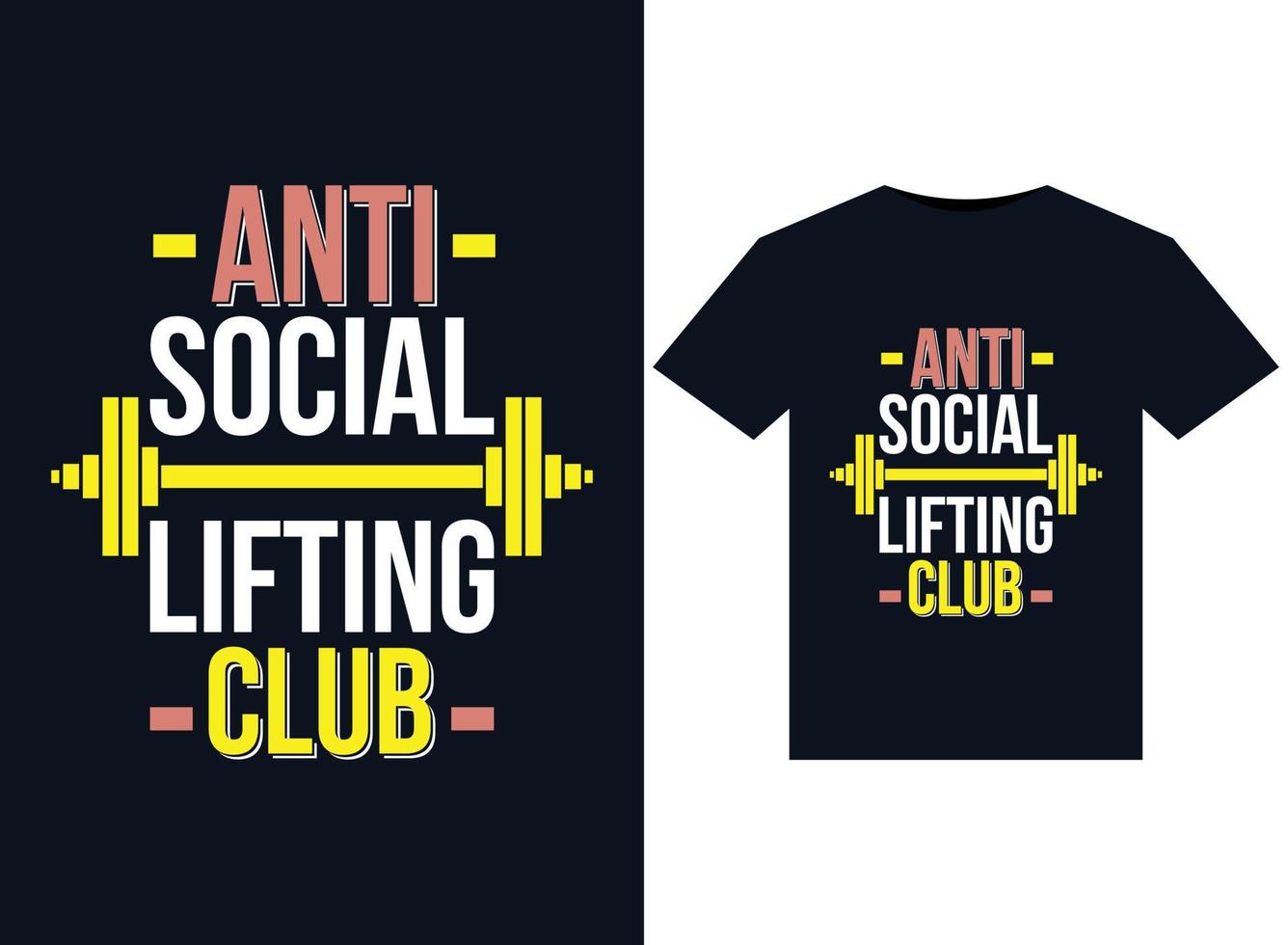 illustrations du club de levage anti social pour la conception de t-shirts prêts à imprimer vecteur