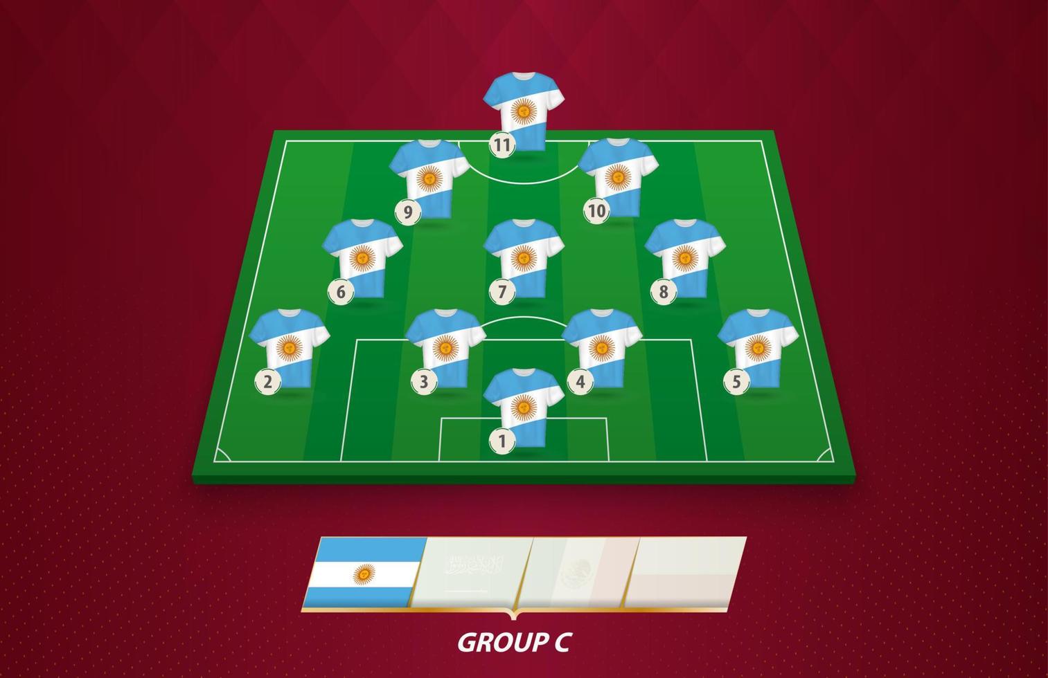 terrain de football avec la composition de l'équipe argentine pour la compétition européenne. vecteur