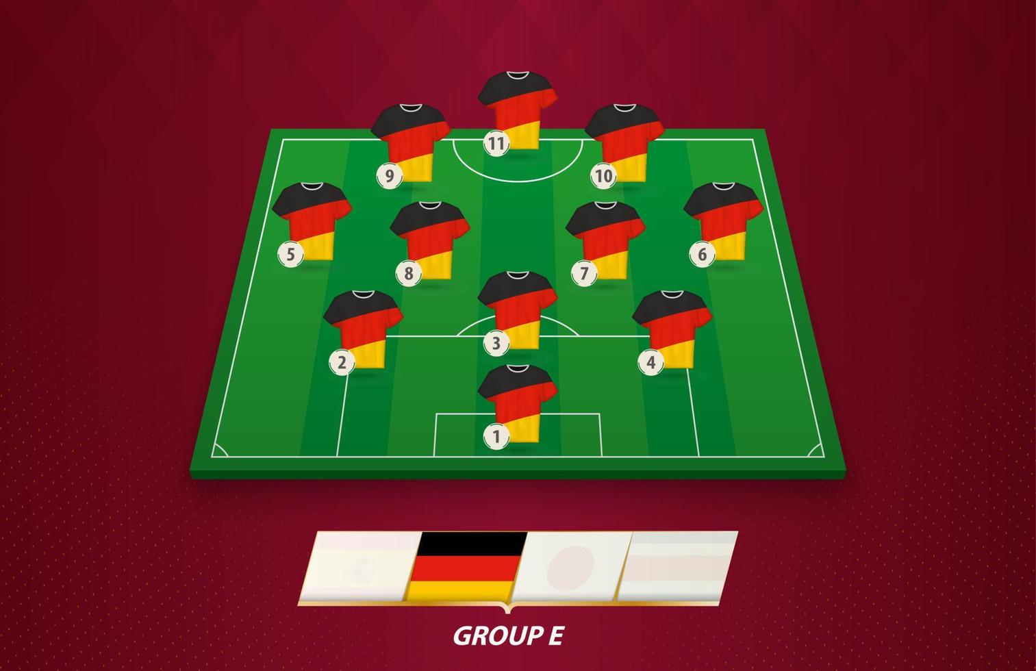 terrain de football avec la composition de l'équipe allemande pour la compétition européenne. vecteur