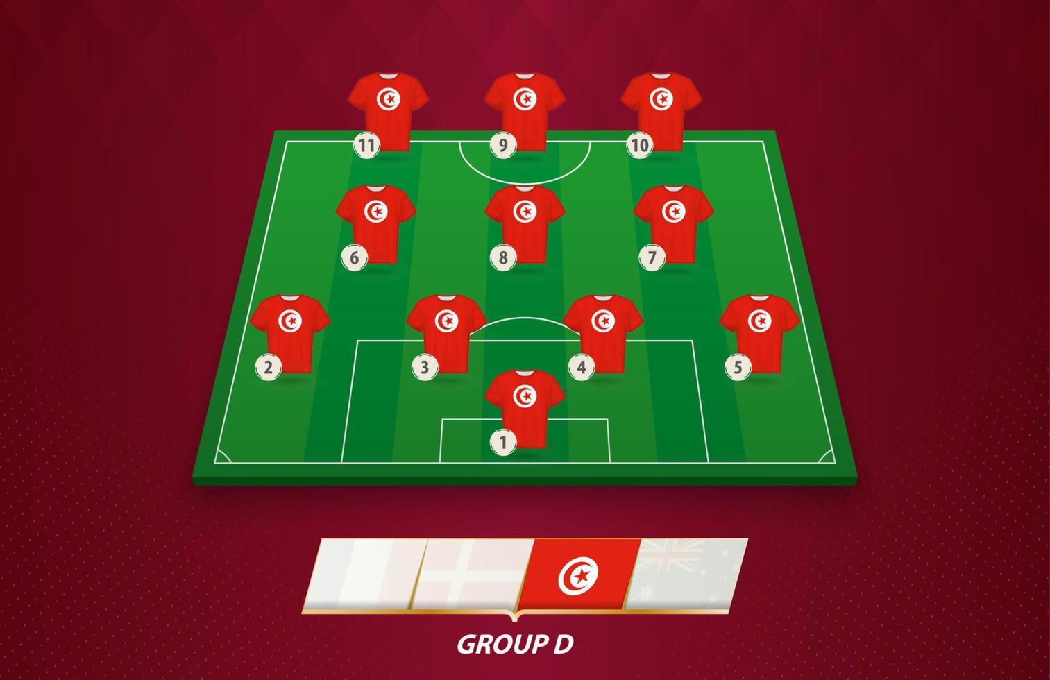 terrain de football avec la composition de l'équipe tunisienne pour la compétition européenne. vecteur