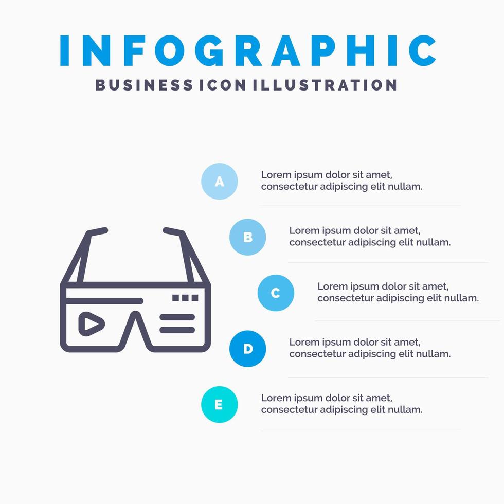 informatique, lunettes numériques, google, ligne, icône, à, 5, étapes, présentation, infographie, fond vecteur