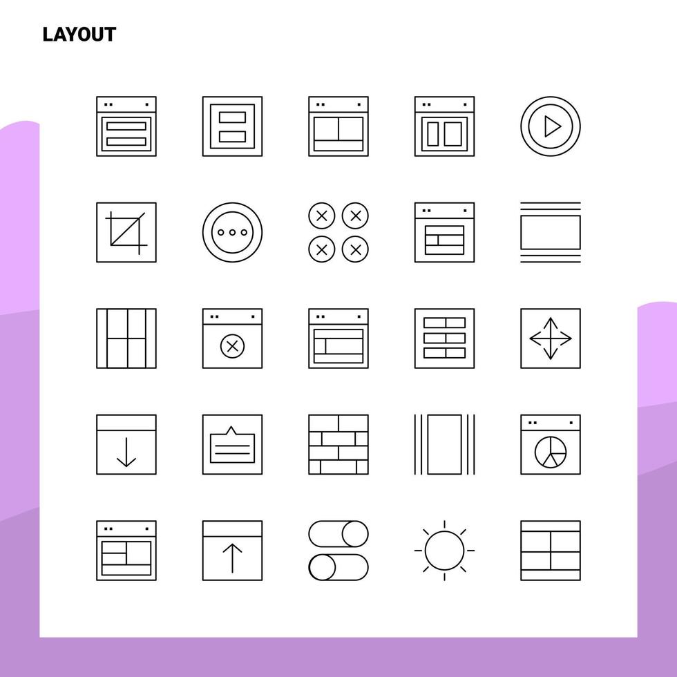 ensemble d'icônes de ligne de mise en page ensemble de 25 icônes conception de style minimalisme vectoriel icônes noires définies pack de pictogrammes linéaires