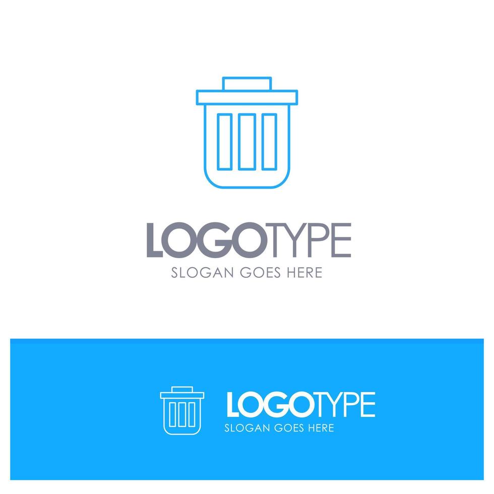 corbeille poubelle poubelle conteneur poubelle bureau bleu contour logo avec place pour slogan vecteur