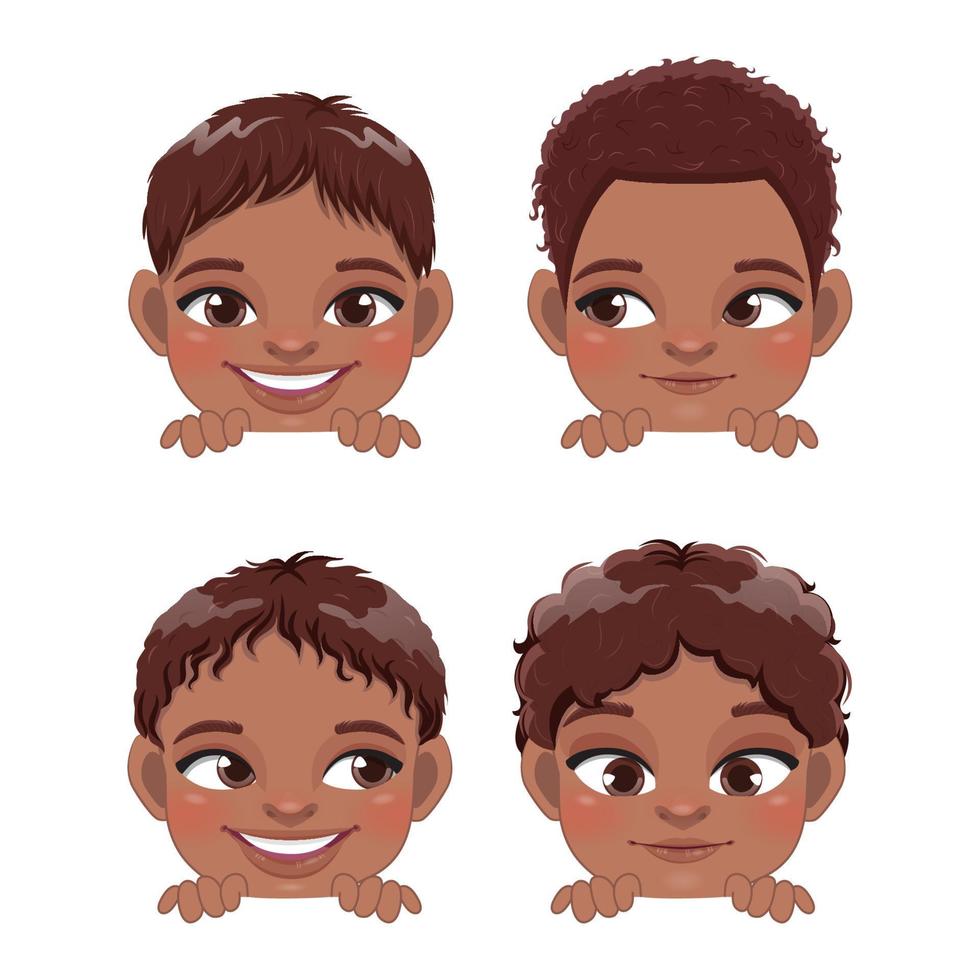 peekaboo mignon petits garçons noirs ou enfants africains américains peeking collection de garçons et illustration vectorielle de coiffure afro différente vecteur