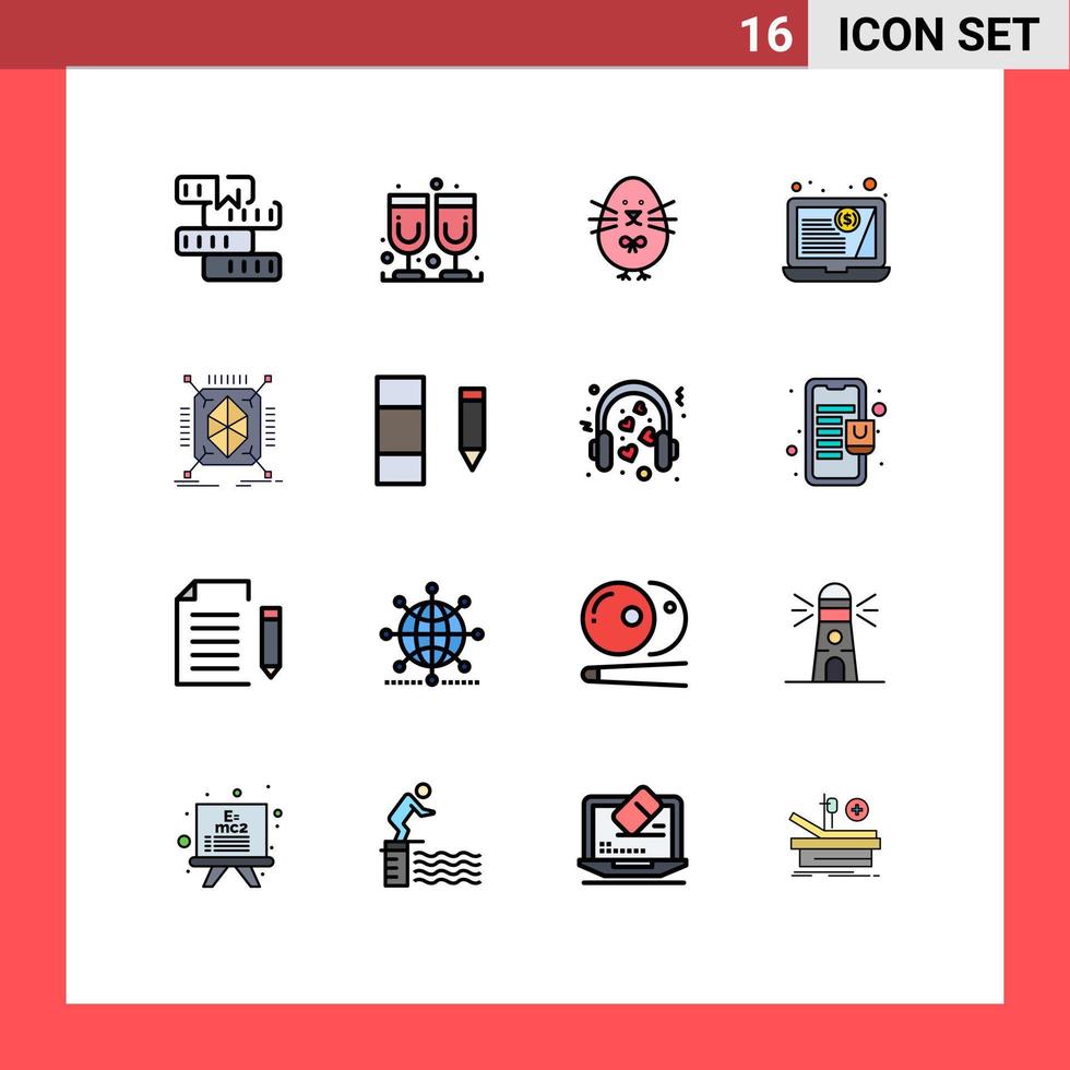 groupe de 16 signes et symboles de lignes remplies de couleurs plates pour des éléments de conception vectoriels créatifs modifiables par le client vecteur