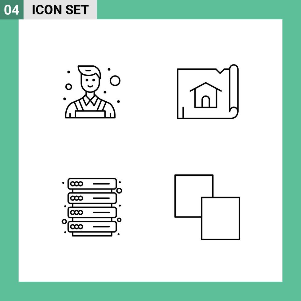 ensemble moderne de 4 pictogrammes de couleurs plates remplies de décorateur serveur bâtiment maison copie éléments de conception vectoriels modifiables vecteur