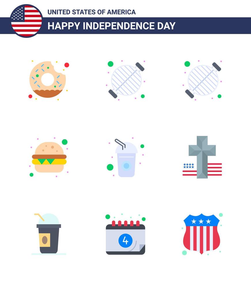 gros pack de 9 usa joyeux jour de l'indépendance usa vecteur appartements et symboles modifiables de cross soda party boisson bouteille modifiable usa day vector design elements