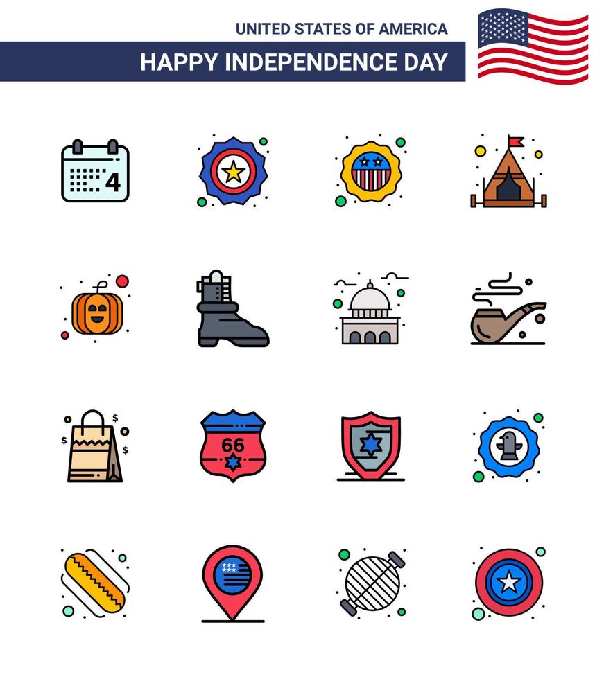 stock vector icon pack of american day 16 lignes signes et symboles pour la construction boot camp shose citrouille modifiable usa day vector design elements