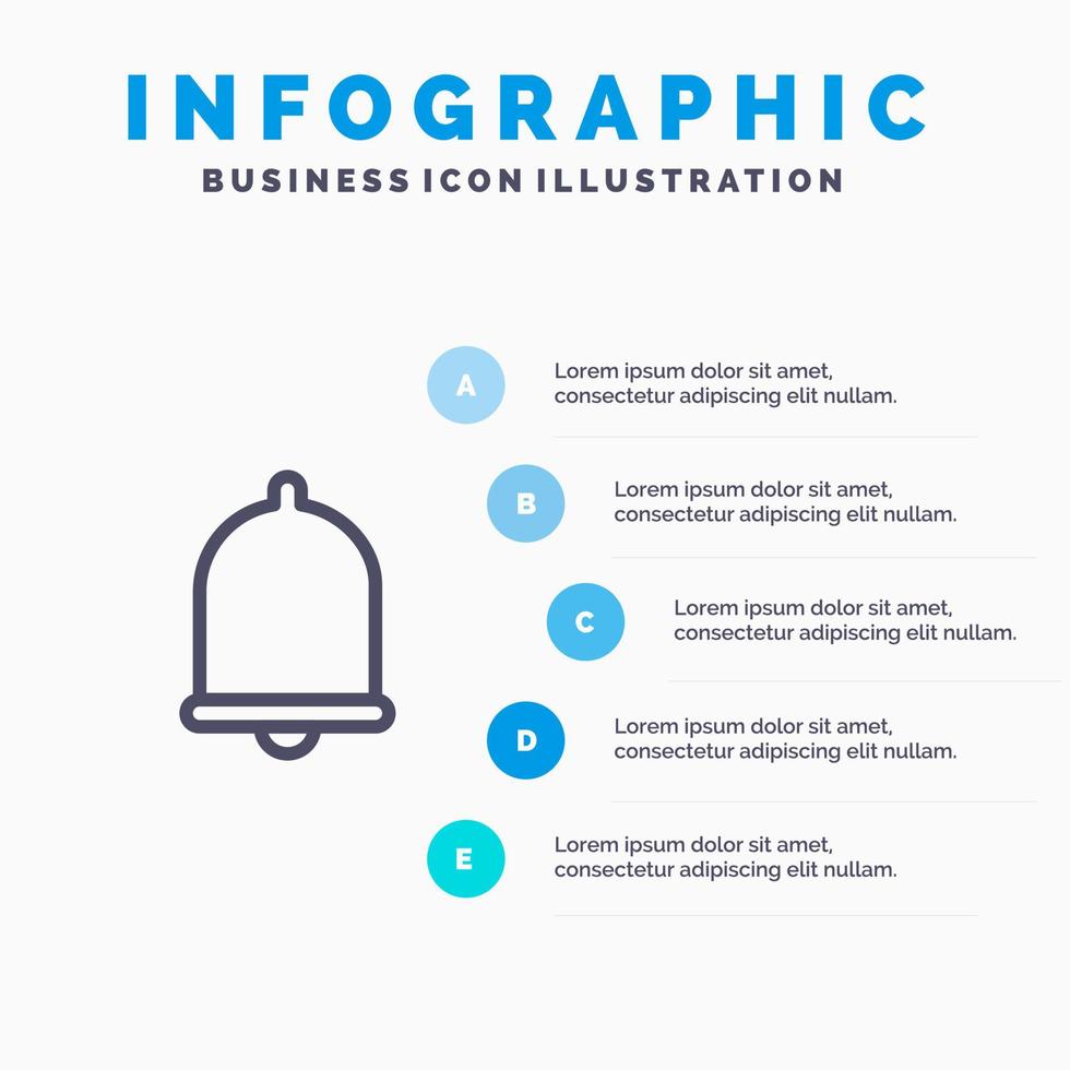 icône de ligne sonore de notification de cloche d'alerte avec fond d'infographie de présentation en 5 étapes vecteur