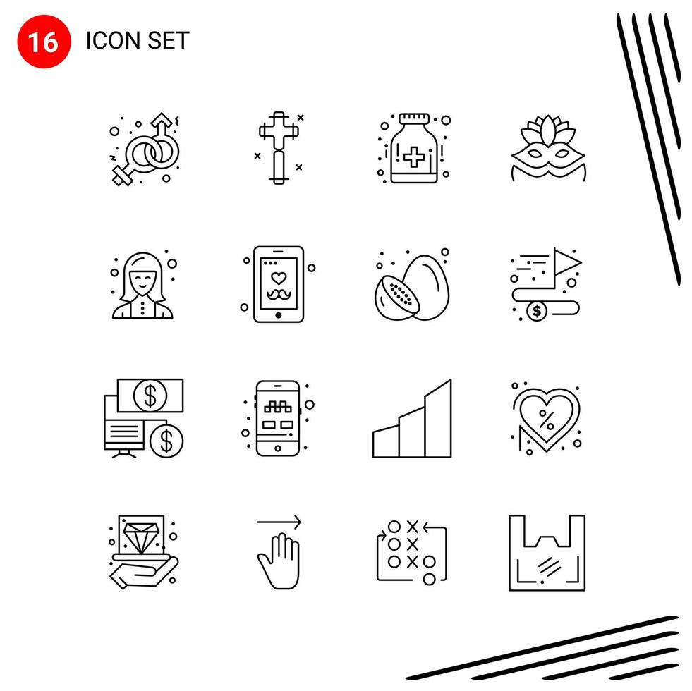 collection de 16 icônes vectorielles dans le style de ligne pixle symboles de contour parfaits pour le web et les signes d'icône de ligne mobile sur fond blanc 16 icônes fond de vecteur d'icône noire créative