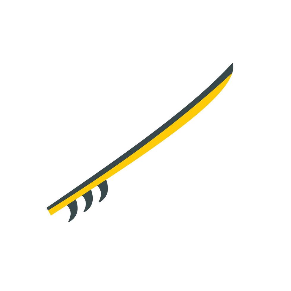 icône de planche de surf jaune vue latérale, style plat vecteur