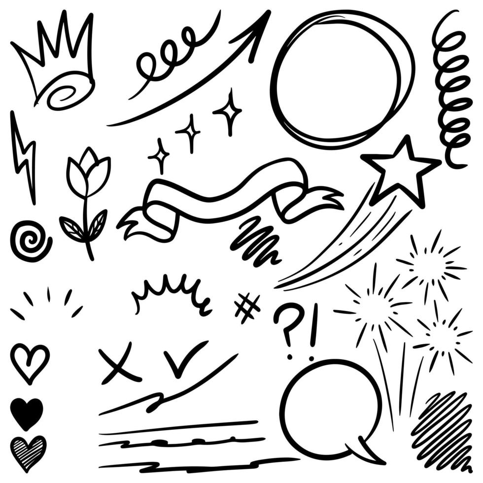 ensemble d'éléments de doodle dessinés à la main pour la conception de concept isolé sur fond blanc. illustration vectorielle. vecteur