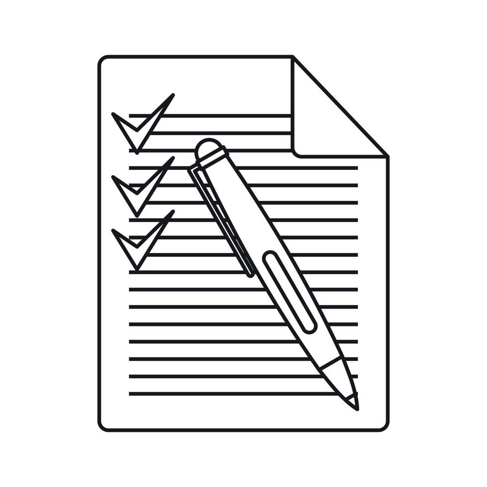 document avec plan et icône de stylo, style de contour vecteur
