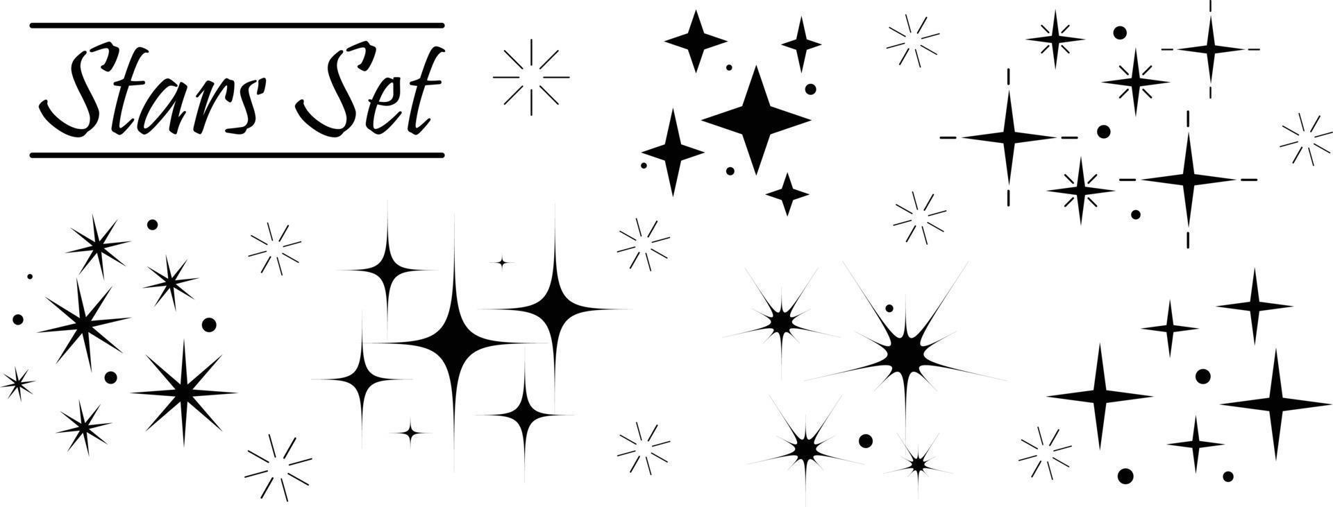 ensemble de vecteurs de symboles d'étincelles d'étoiles. l'ensemble d'étoiles vectorielles originales scintille. symboles vectoriels isolés vecteur