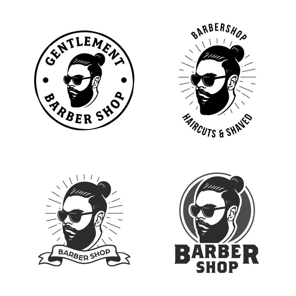 collection de modèle de conception de logo de salon de coiffure messieurs rétro vecteur